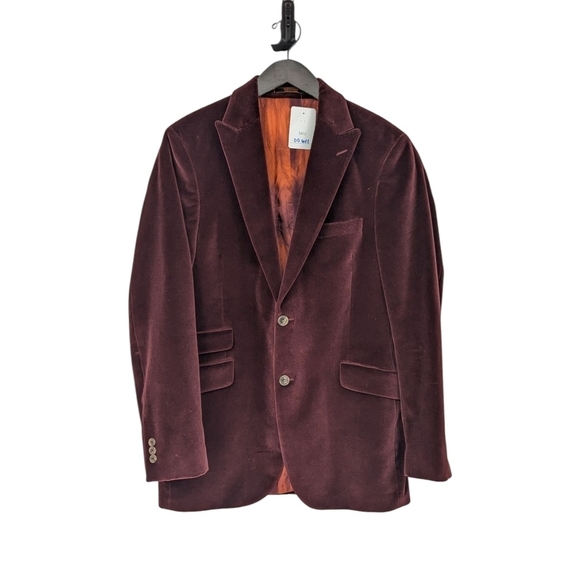 00611 Ben Sherman Velvet Blazer Maroon 42R hipster hippie retro 90s y2k preppy - Picture 1 of 11
